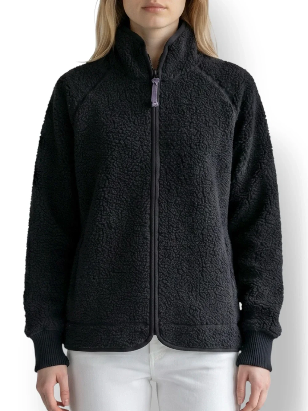 4/$20 Old Navy Sherpa Fleece Zip Front Jacket Black Large Cozy Teddy Jacket - Picture 1 of 5